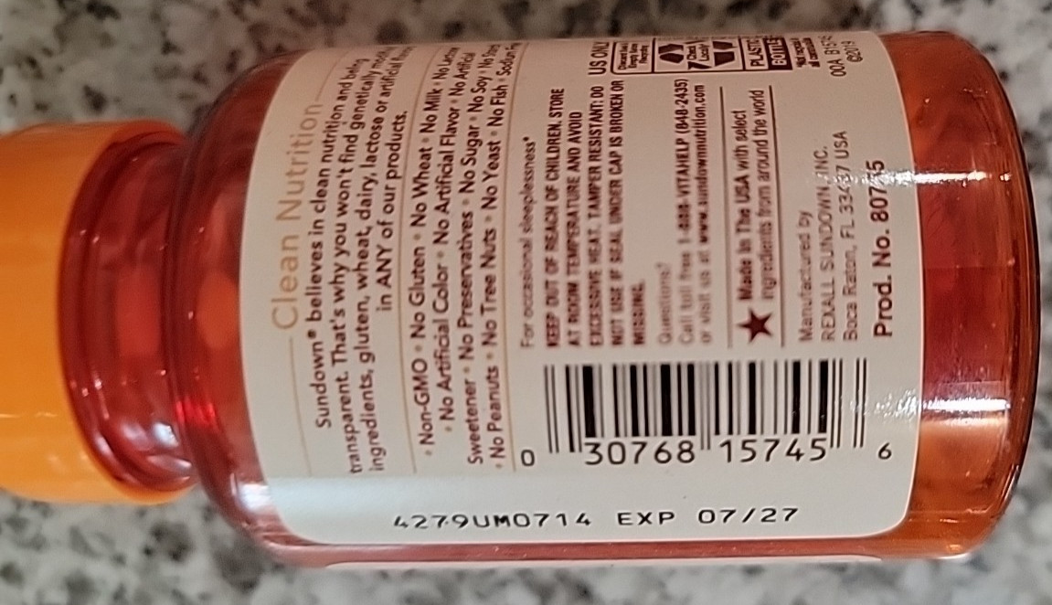 1 Sundown Natural Melatonin 5 mg, Drug-Free Sleep Aid, 90 Coated Tablet Exp 7/27