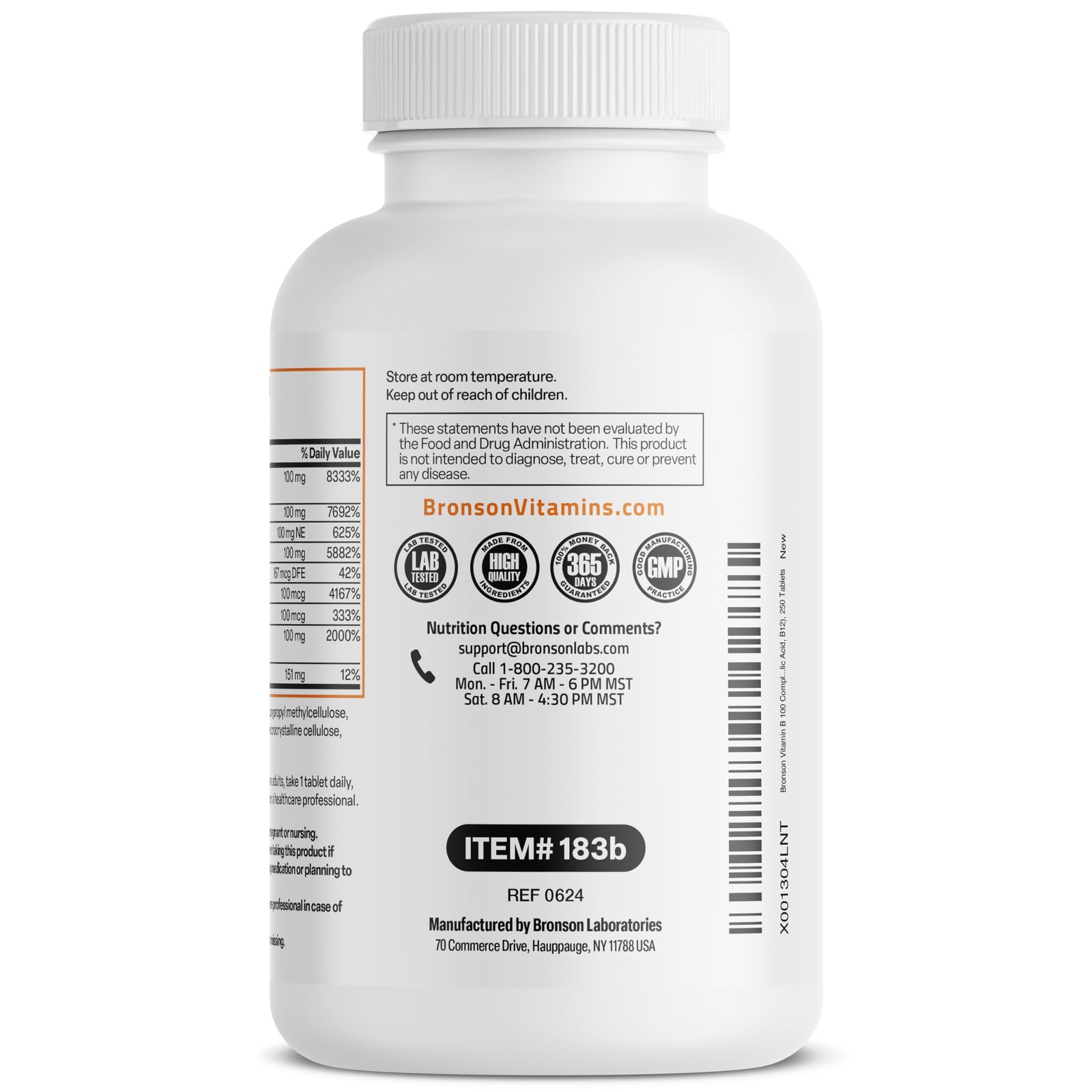 Bronson Super B 100 Vitamin B Complex Sustained Release 250 Count (Pack of 1)