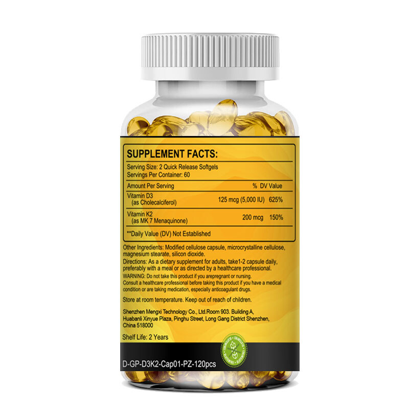 Vitamin D3 with K2 D3 5000IU and K2 200mcg 120 Vegetarian Capsules High Strength