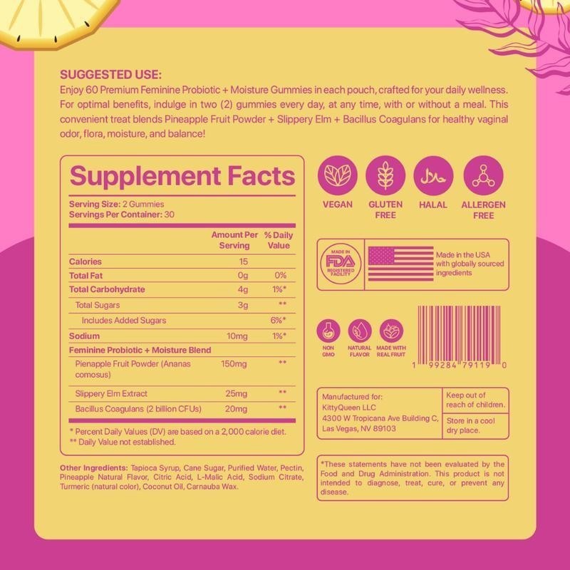 NEW LUXRY Kitty Queen Slippery Kitty – Feminine Probiotic + Moisture Gummies