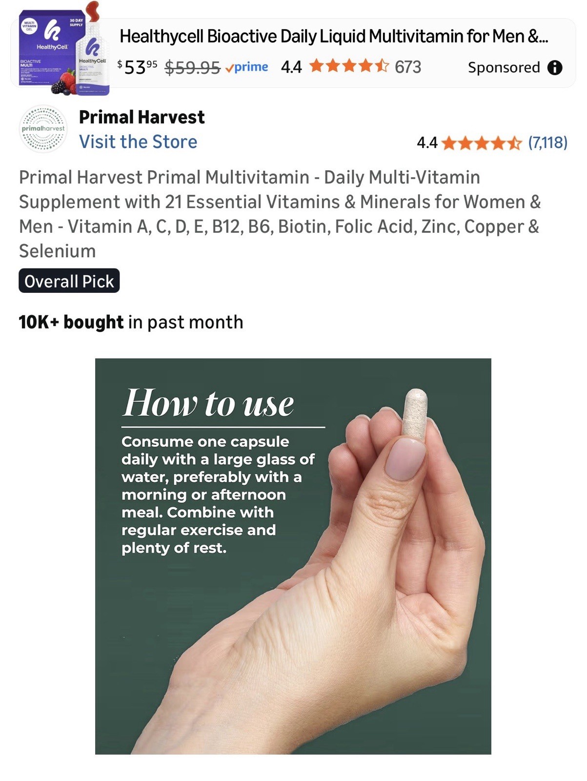 Primal Harvest Multivitamin Capsules 30 Count Unisex Adult Energy Support