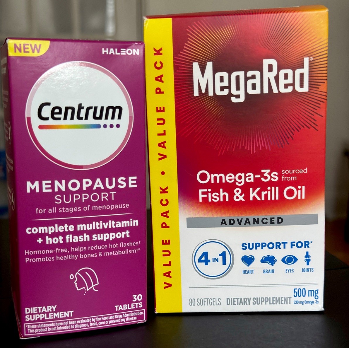 MegaRed Omega 3 Fish Oil 500/ Centrum Menopause Support