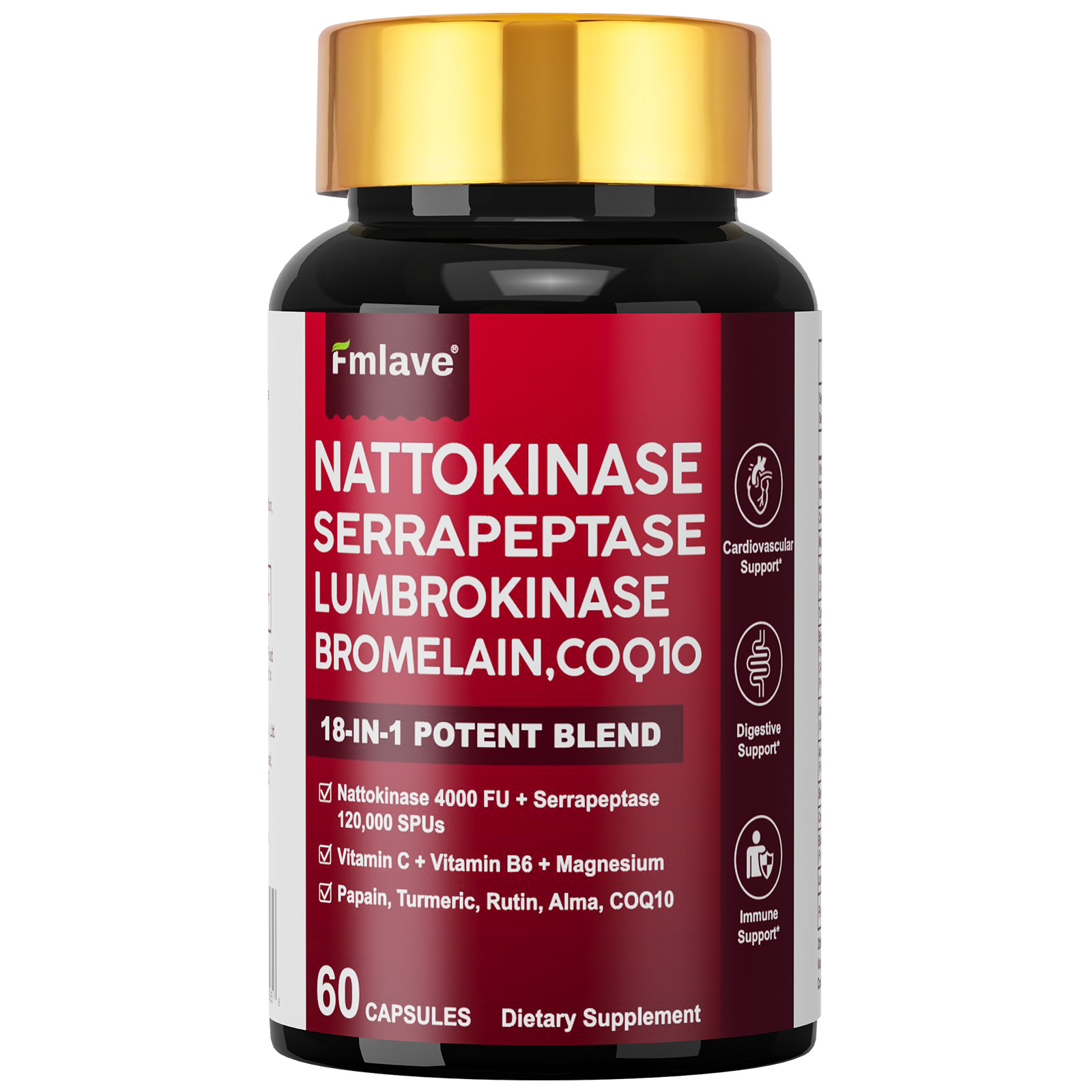 Nattokinase Supplement 4000FU Bromelain, Blood Flow, Heart Cardiovascular Health