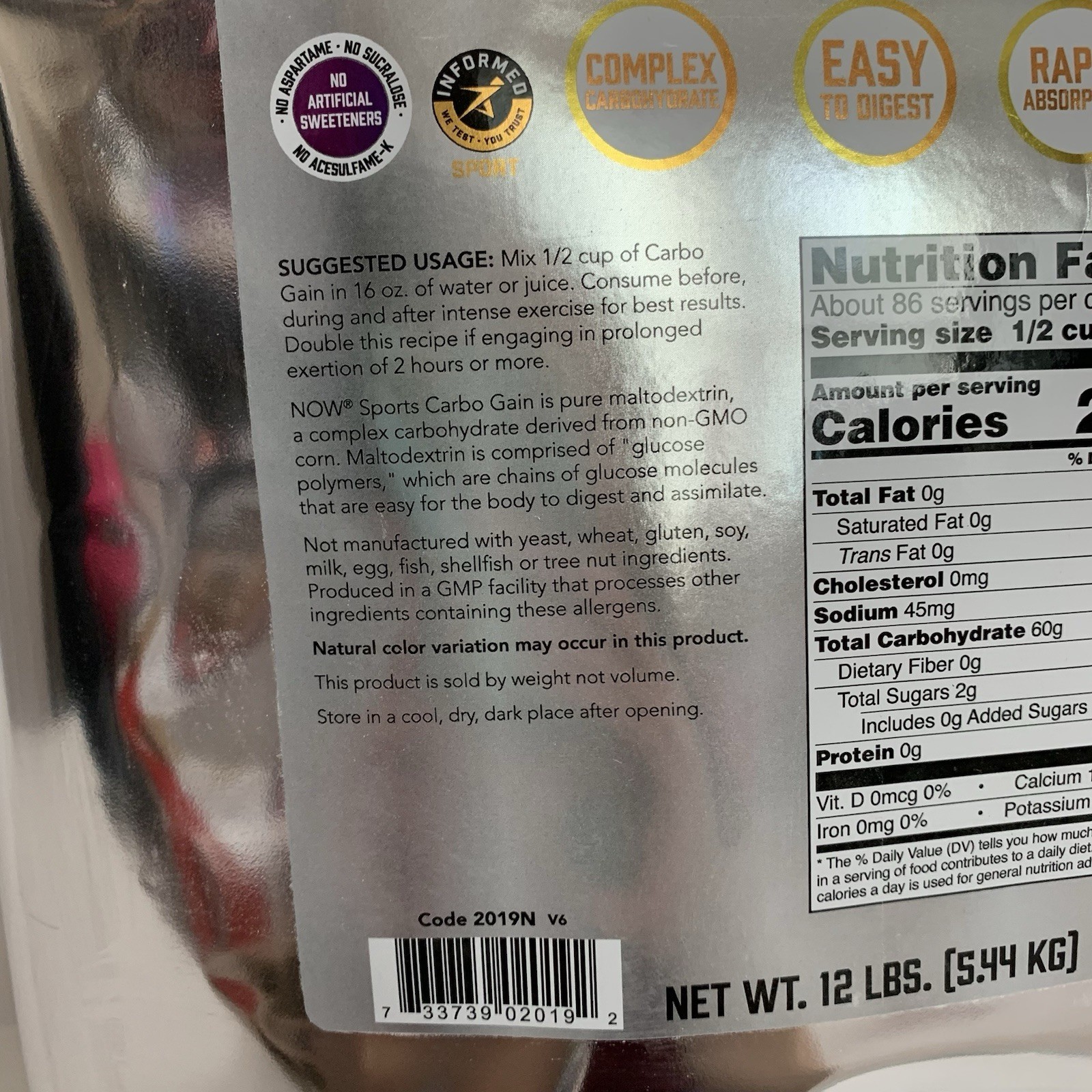 NOW Foods Carbo Gain 12lb Powder Pure Maltodextrin Exp:06/2029