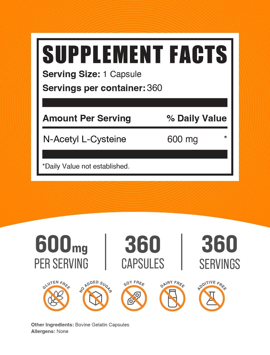 N Acetyl L Cysteine 600Mg Capsules Nac Supplement For Overall Health 360 Count