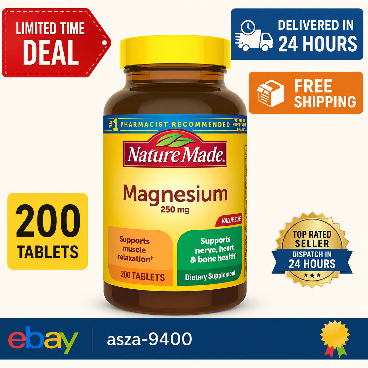 Nature Made Magnesium Oxide 250 mg, 200 Count (Pack of 1)