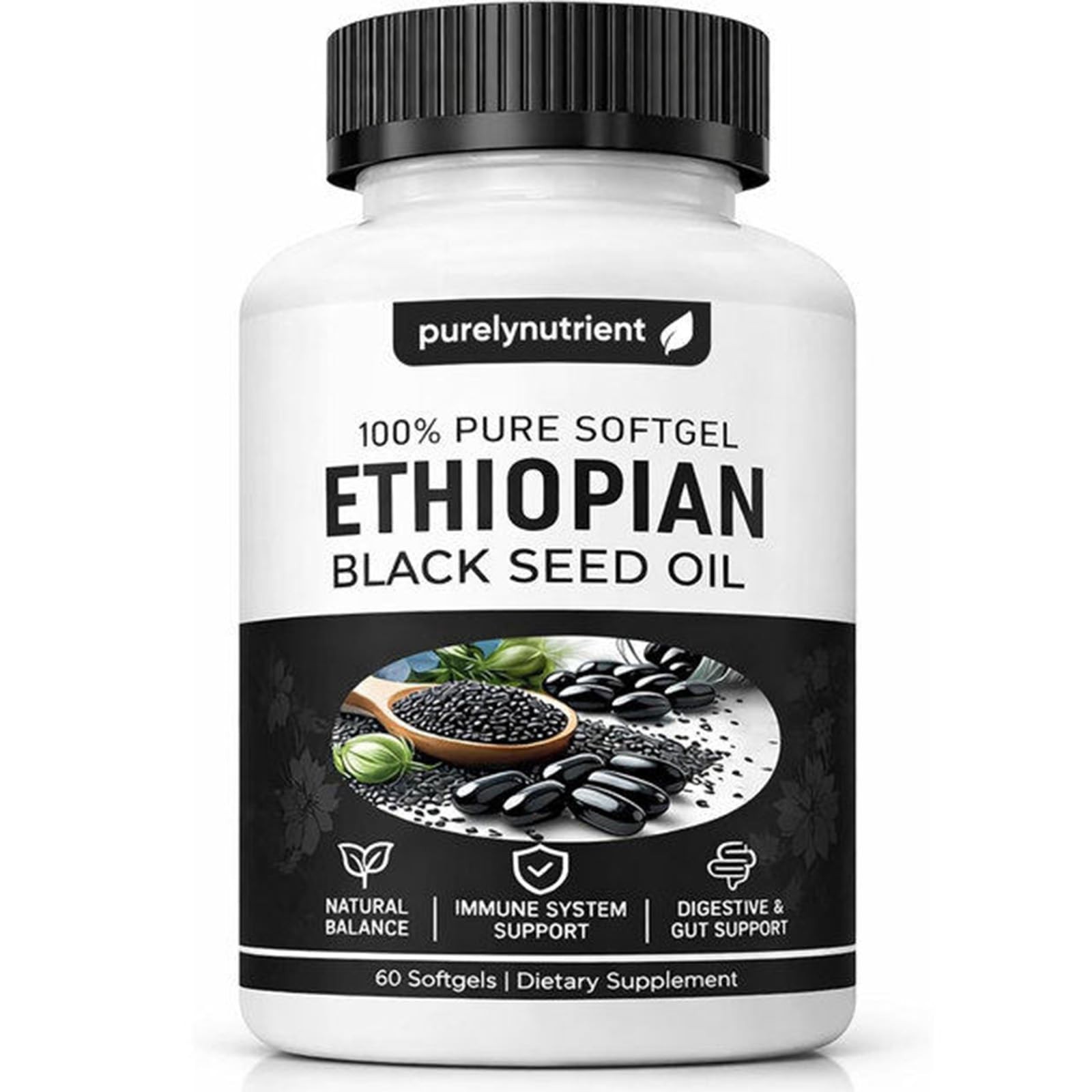 Organic Black Seed Oil Capsules – 4.64% Thymoquinone, Non-GMO, Gluten-Free, 60 S