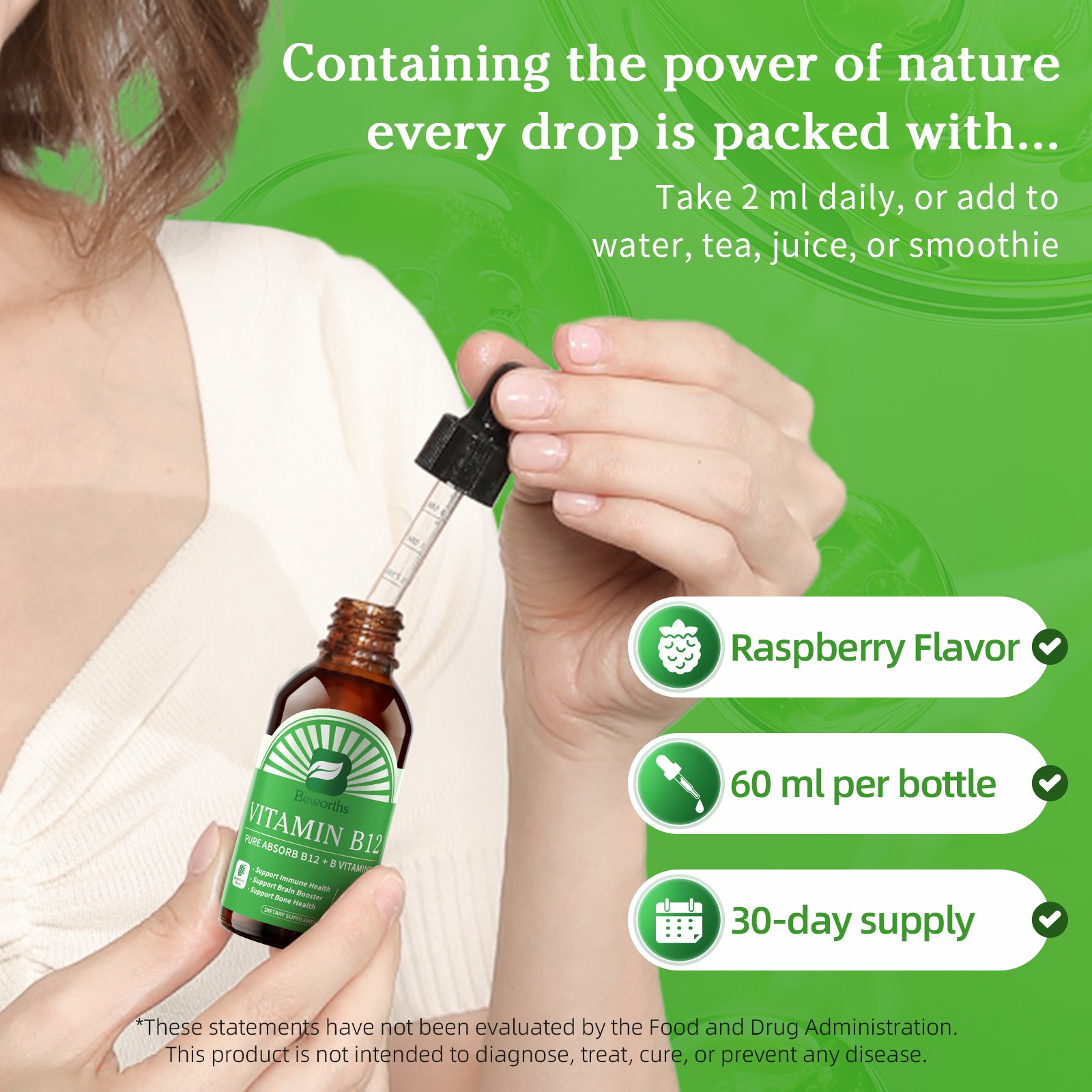 Vitamin B12, 10000 mcg, 3-in-1 Organic Liquid Vitamin B12, 60-Day Supply (60ml)