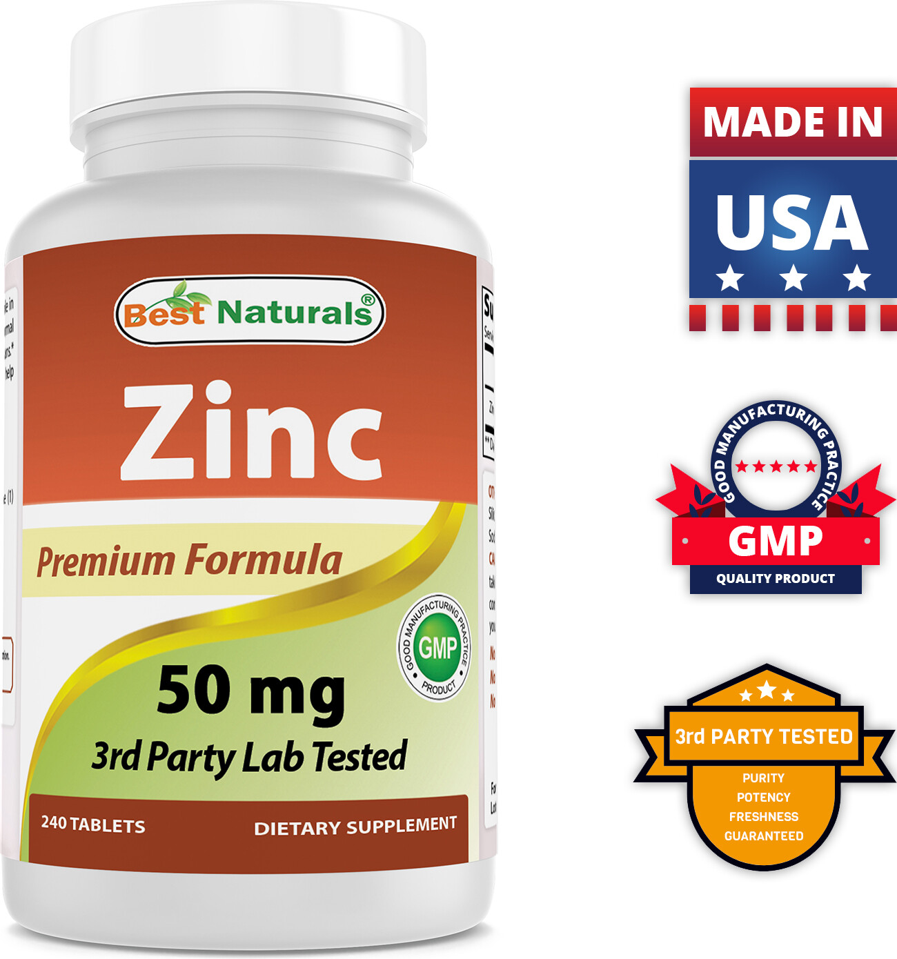 3 Pack Best Naturals Zinc 50 mg 240 Tablets