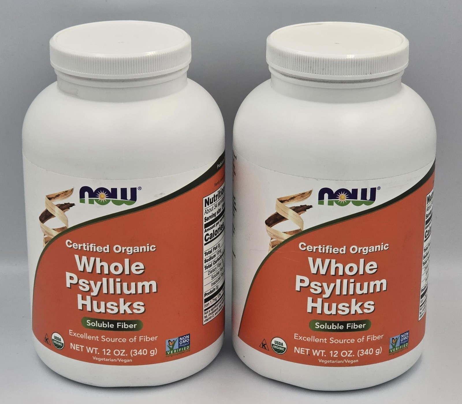 NOW Whole Psyllium Husks USDA Certified Organic Soluble Fiber Non-GMO – 2/12 oz