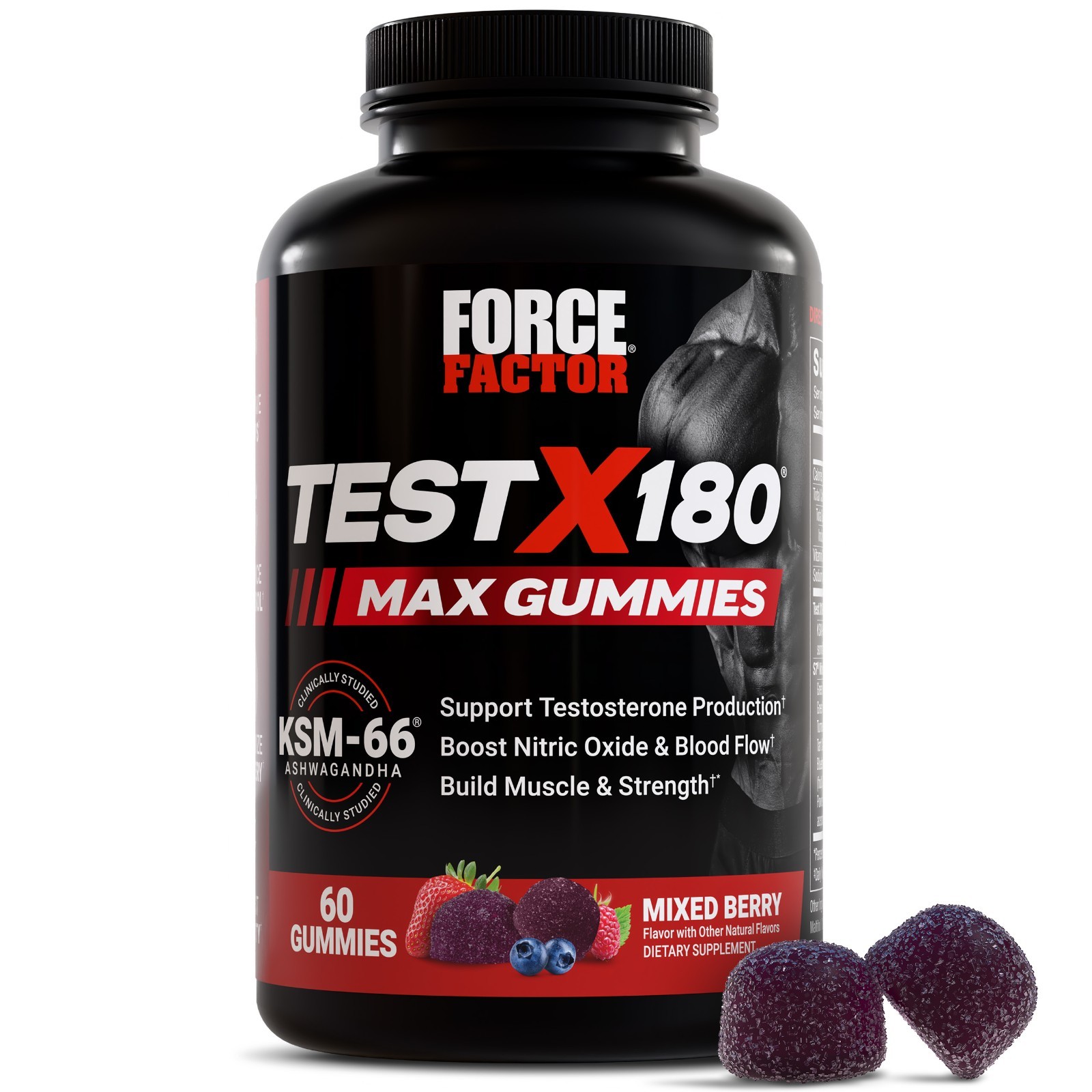 Force Factor Test X180 Max Testosterone Booster KSM-66 Ashwagandha Gummies 60