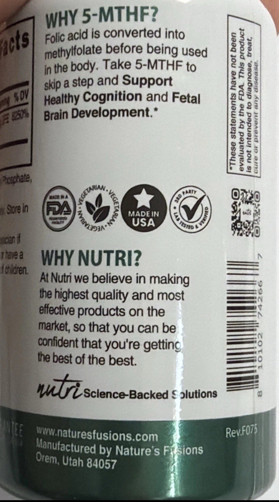Nutri Methyl Folate 5-MTHF 15 mg 120 Vegan Tablets Healthy Heart Sealed 06/2028
