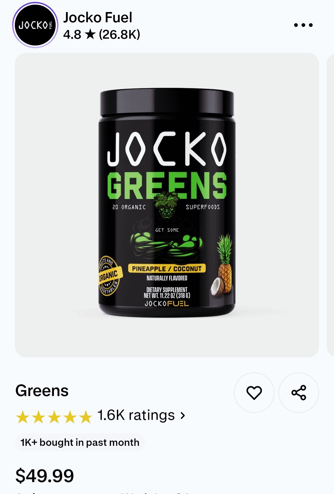 2 Jocko Fuel Greens, Pineapple Coconut, Plant-based Organic, 30 Serv, 02/2027✨️