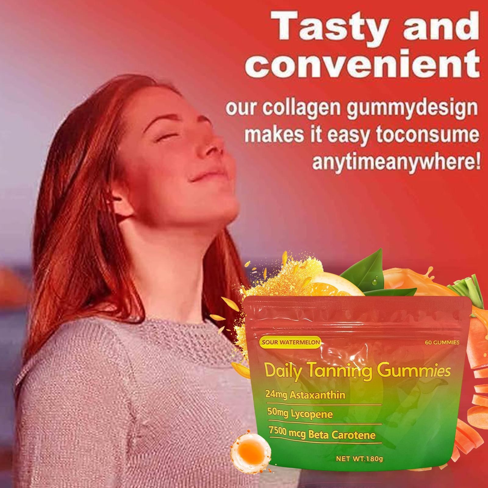 Improved Daily Tanning Gummies Supplement – 60 Gummies 30-Day Supply