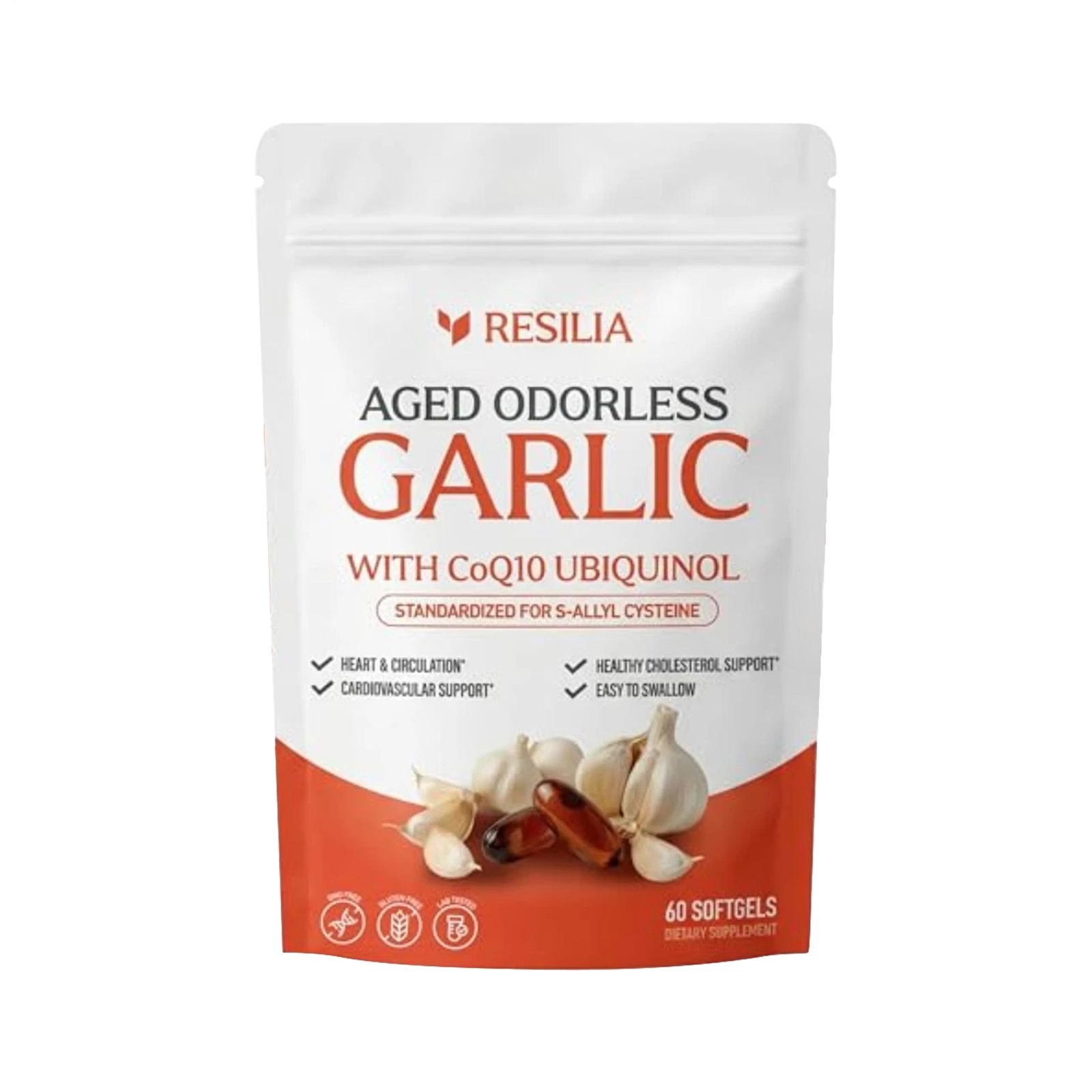 Resilia Garlic Extract 600mg Softgels (60 Count) – Odorless Aged Garlic Extract