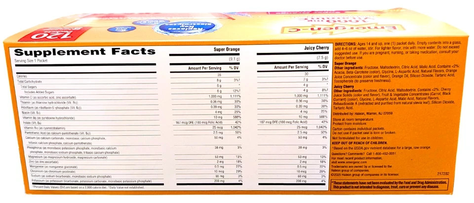 Emergen-C Crystals Orange Cherry 1000mg Vitamin C 120 Count