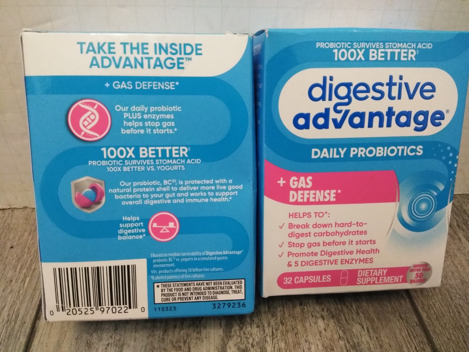 Digestive Advantage daily probiotics gas defense 32 capsules each ( 2pk bundle)