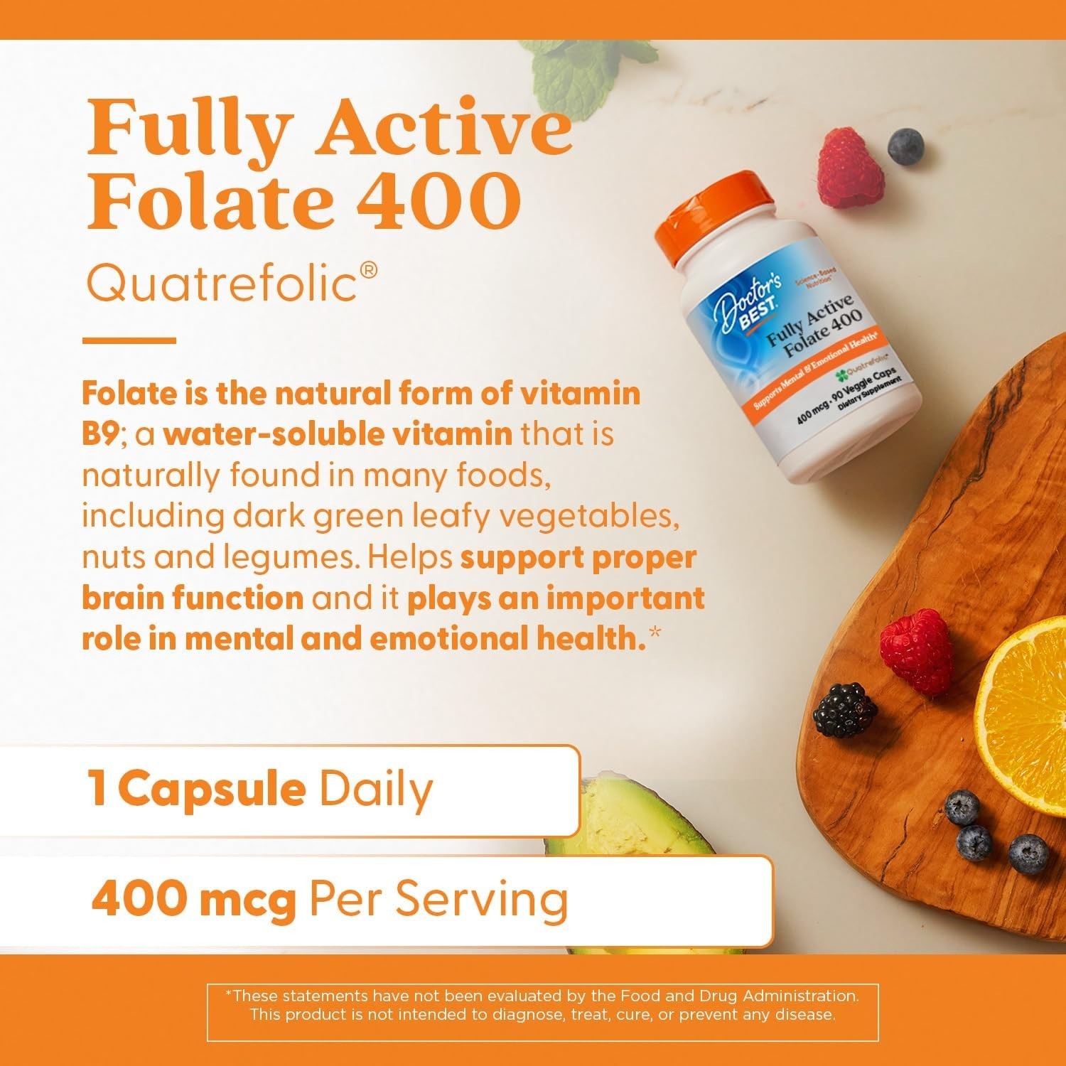 Hypoallergenic Quatrefolic 400 mcg Folate – 90 Capsules for Mental Clarity