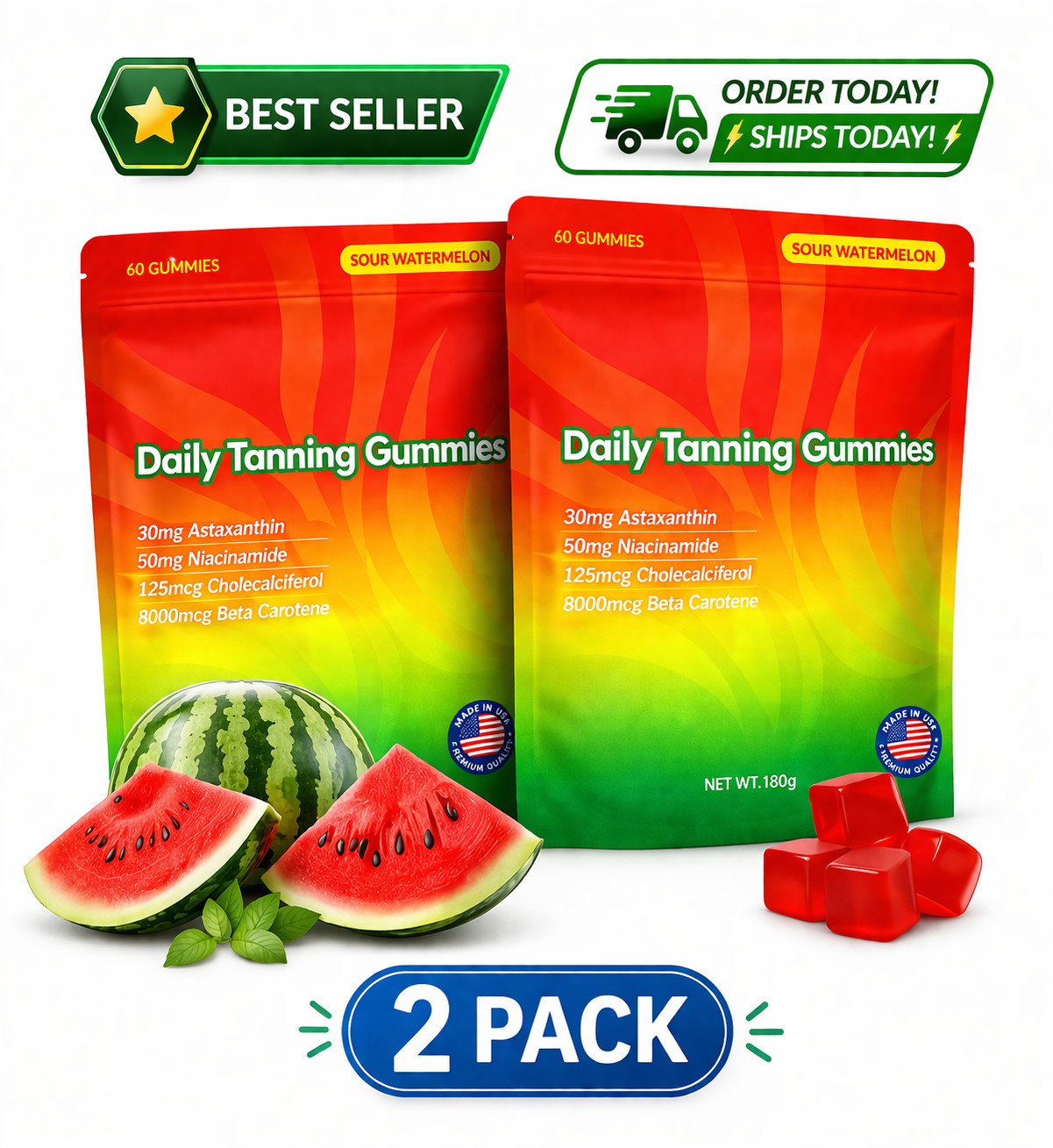 2 Pack Daily Tanning Gummies Supplement – 60 Gummies 30-Day Supply