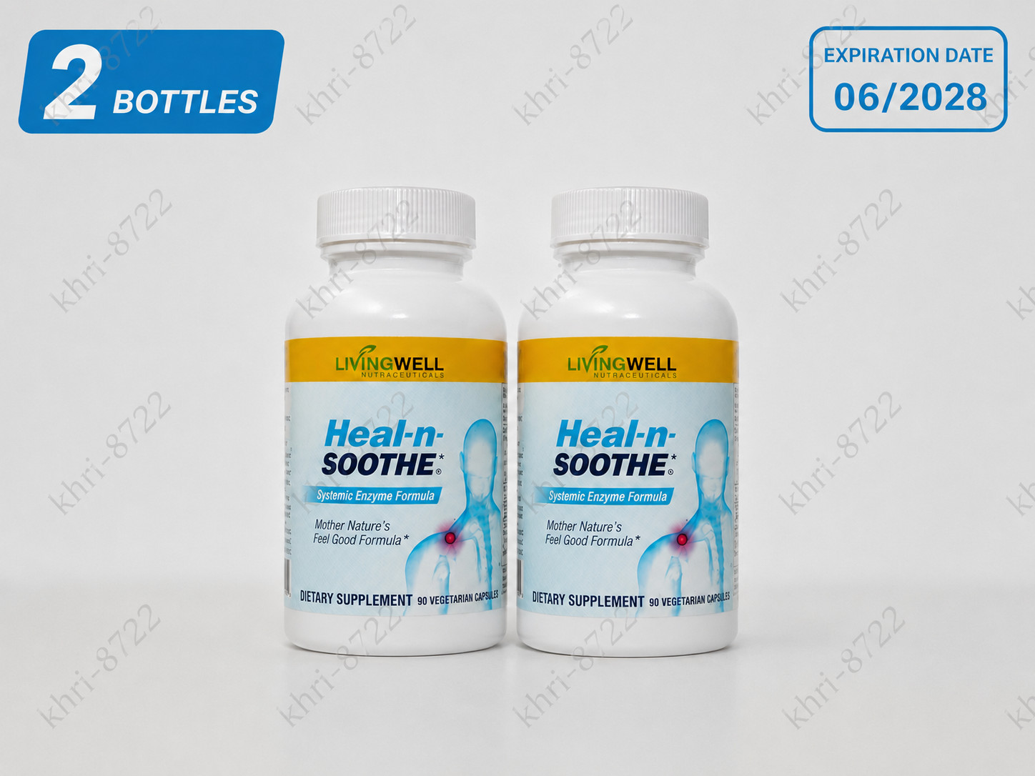2 Pack LivingWell Heal-n-Soothe Systemic Enzyme Formula 90 Capsules 180 Total