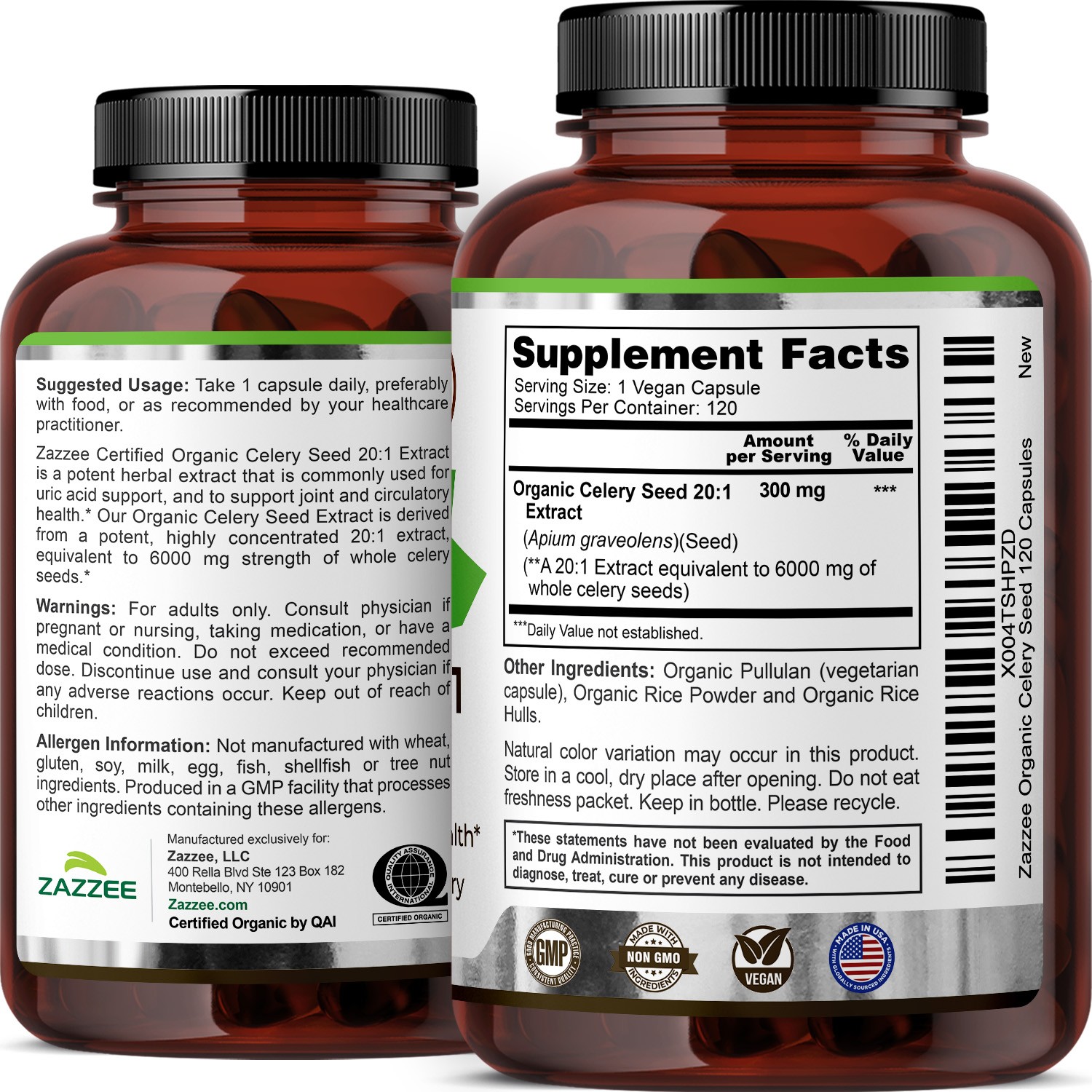 Zazzee Organic Celery Seed Extract Capsules