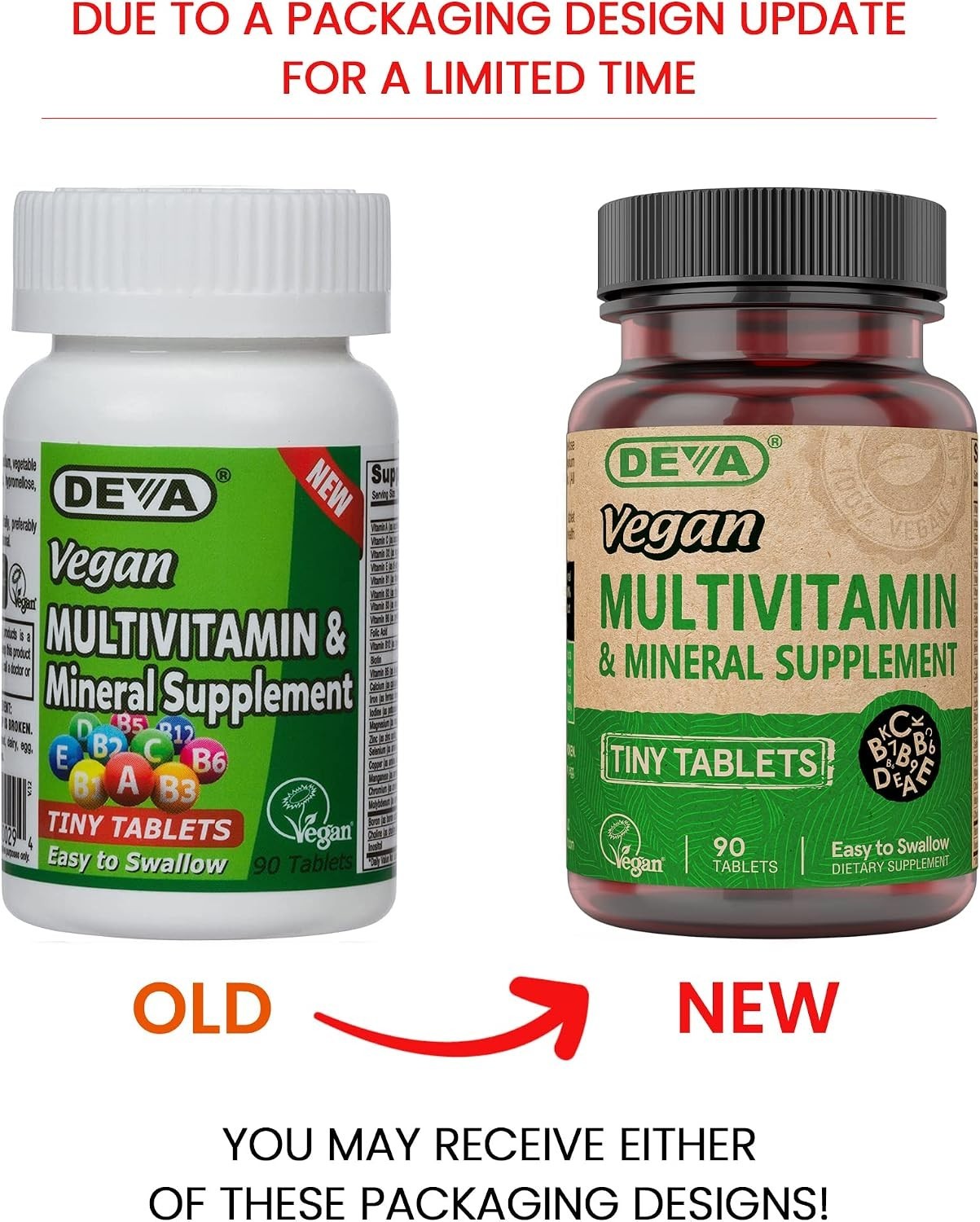 Deva Vegan Multivitamin & Mineral Supplement 90 Tiny Tablets Easy to Swallow