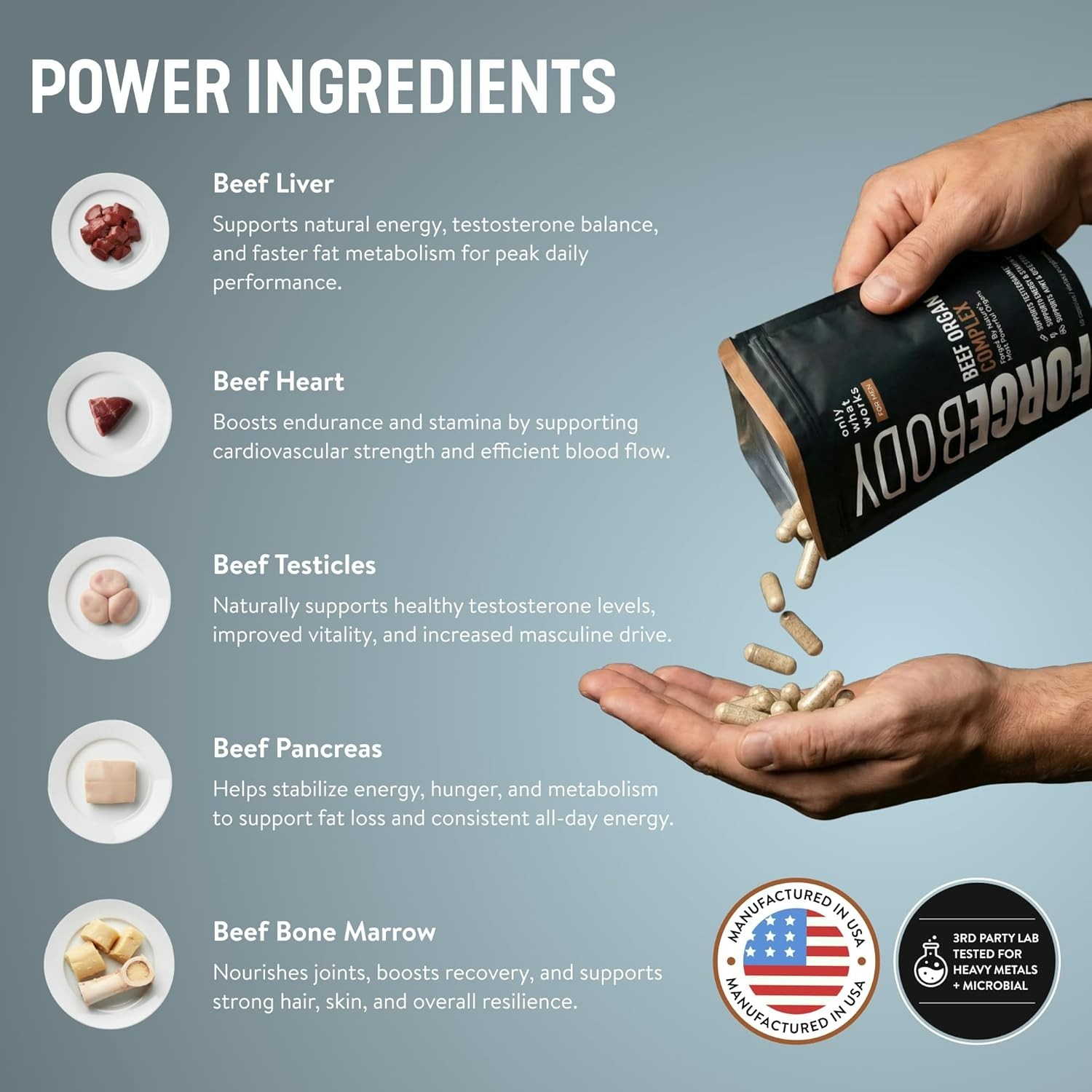 FORGEBODY® Beef Organ Complex 60 Capsules – 100% Grass Fed Beef Organ Supplement