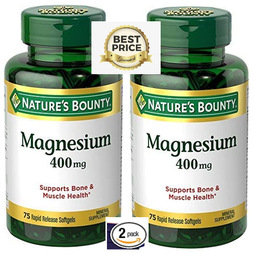 2 Pack MAGNESIUM 400mg Bone Muscle Health 150 RapidRelease Softgels 2×75 Non-GMO