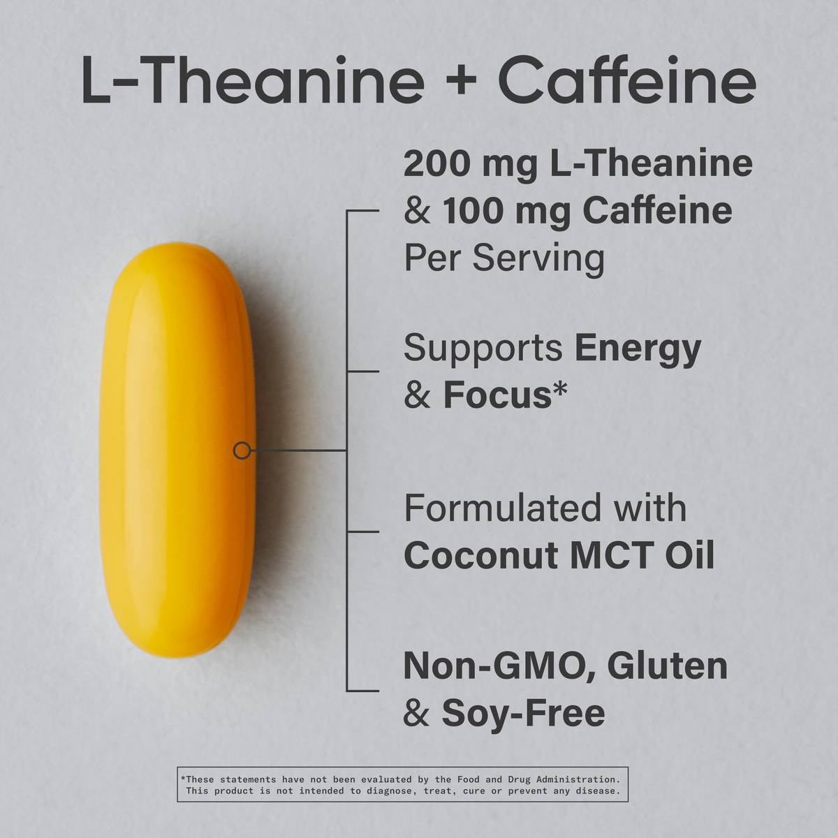 L-Theanine Supplement with Caffeine & Coconut MCT Oil – 60 Liquid Softgels