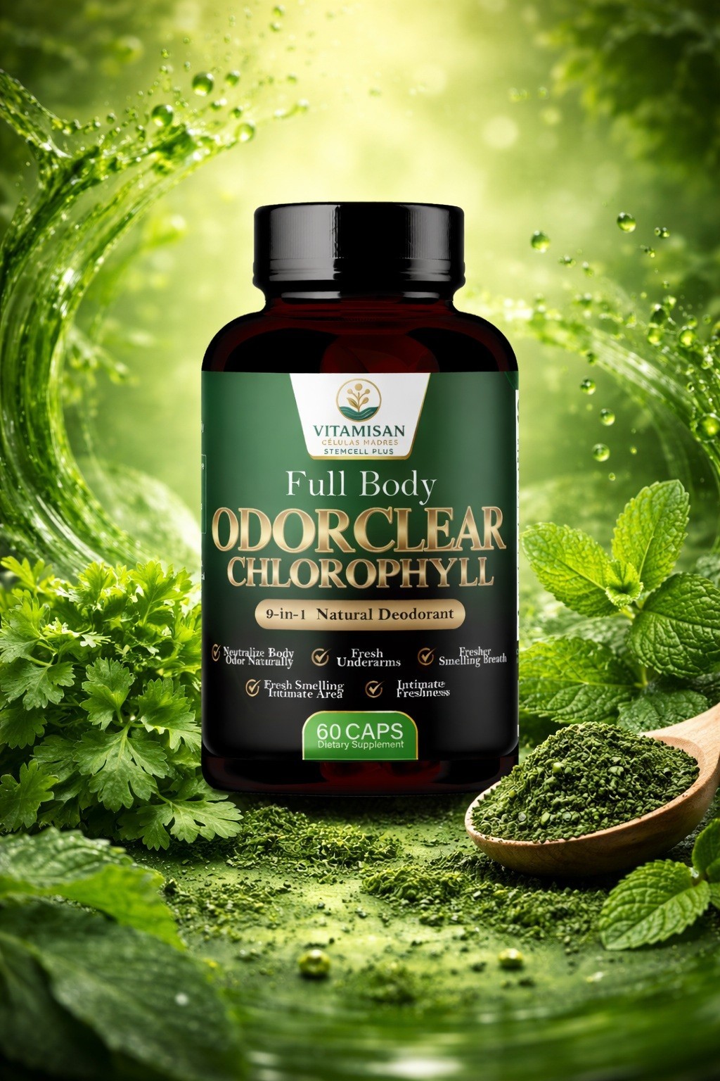 VITAMISAN OdorClear Chlorophyll Capsules – Internal Deodorant – 60 Caps
