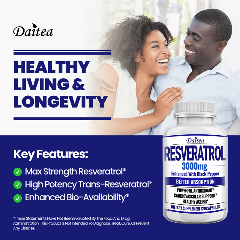 Resveratrol Capsules 3000mg Anti-Aging Antioxidants, Radiant Skin 30/60/120 Caps