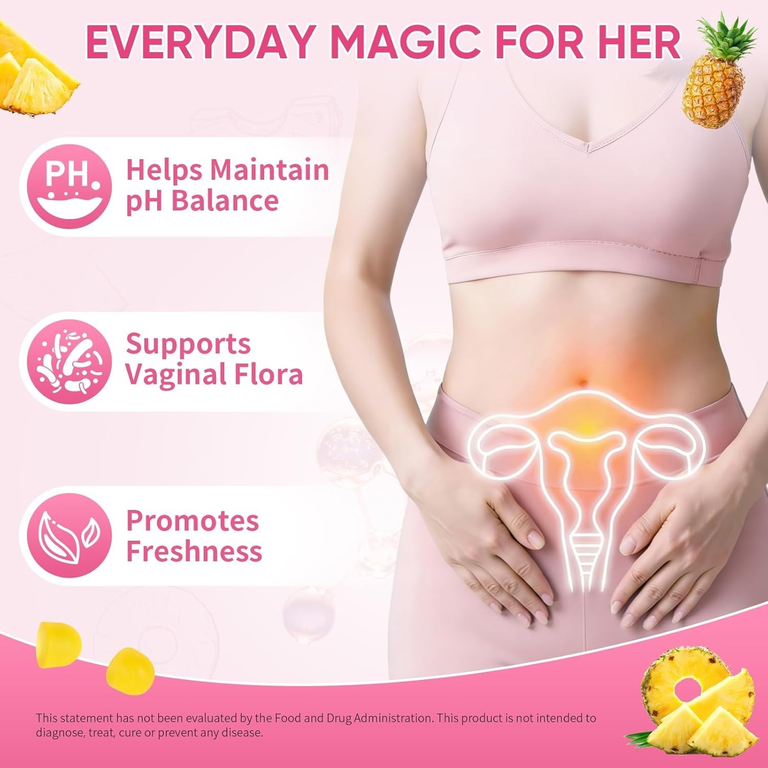 Probiotic Gummies with Slippery Elm Supports Flora Women ph Balance | Pineapple