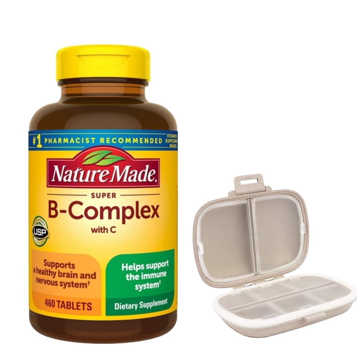 Super B Complex Vitamins 460 Tablets + Pill Organizer – Energy & Metabolism Supp