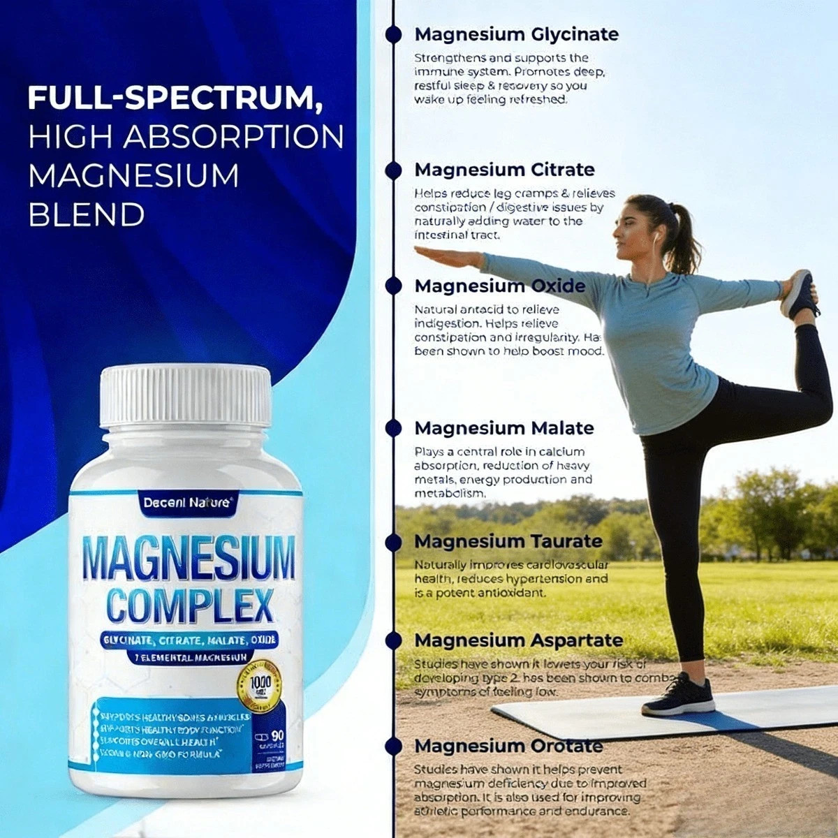 3PCS Magnesium Complex 1000mg Made with 7 Elemental Magnesium 90 Capsules