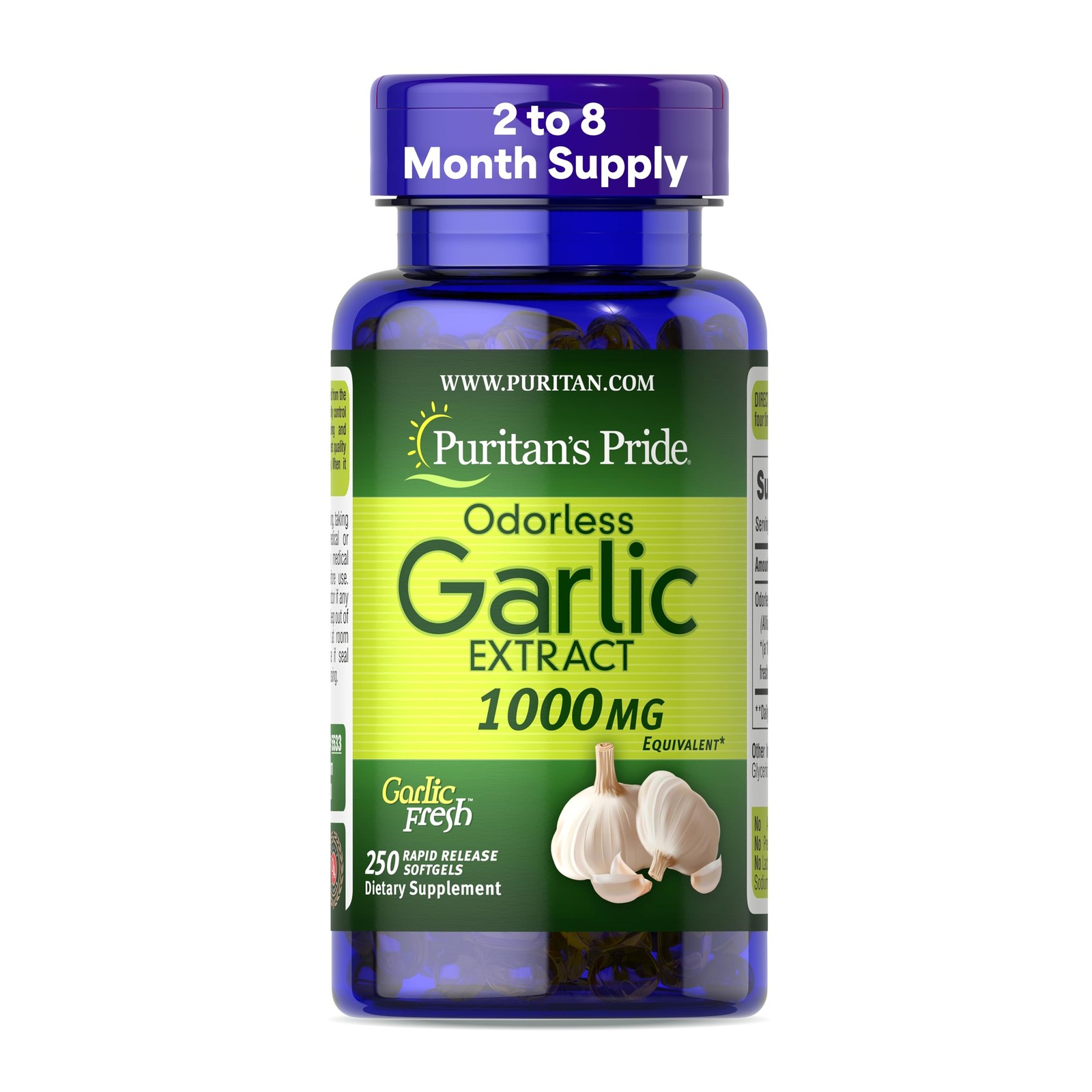 Puritan’s Pride Premium Odorless Garlic Fresh 250 Count (Pack of 1), Yellow