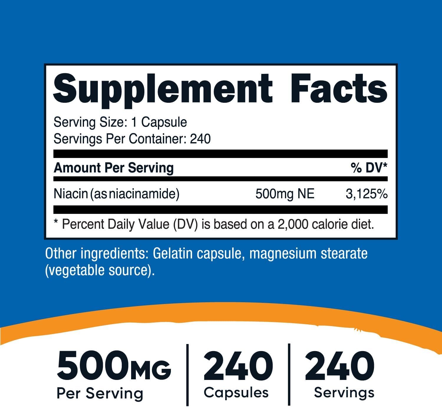 Nutricost Niacinamide (Vitamin B3) 500mg, 240 Capsules 240 Count (Pack of 1)