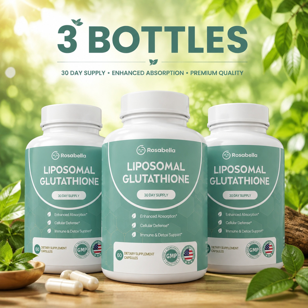 3X Liposomal Glutathione 500Mg High Absorption Glutathione Supplement Antioxidan