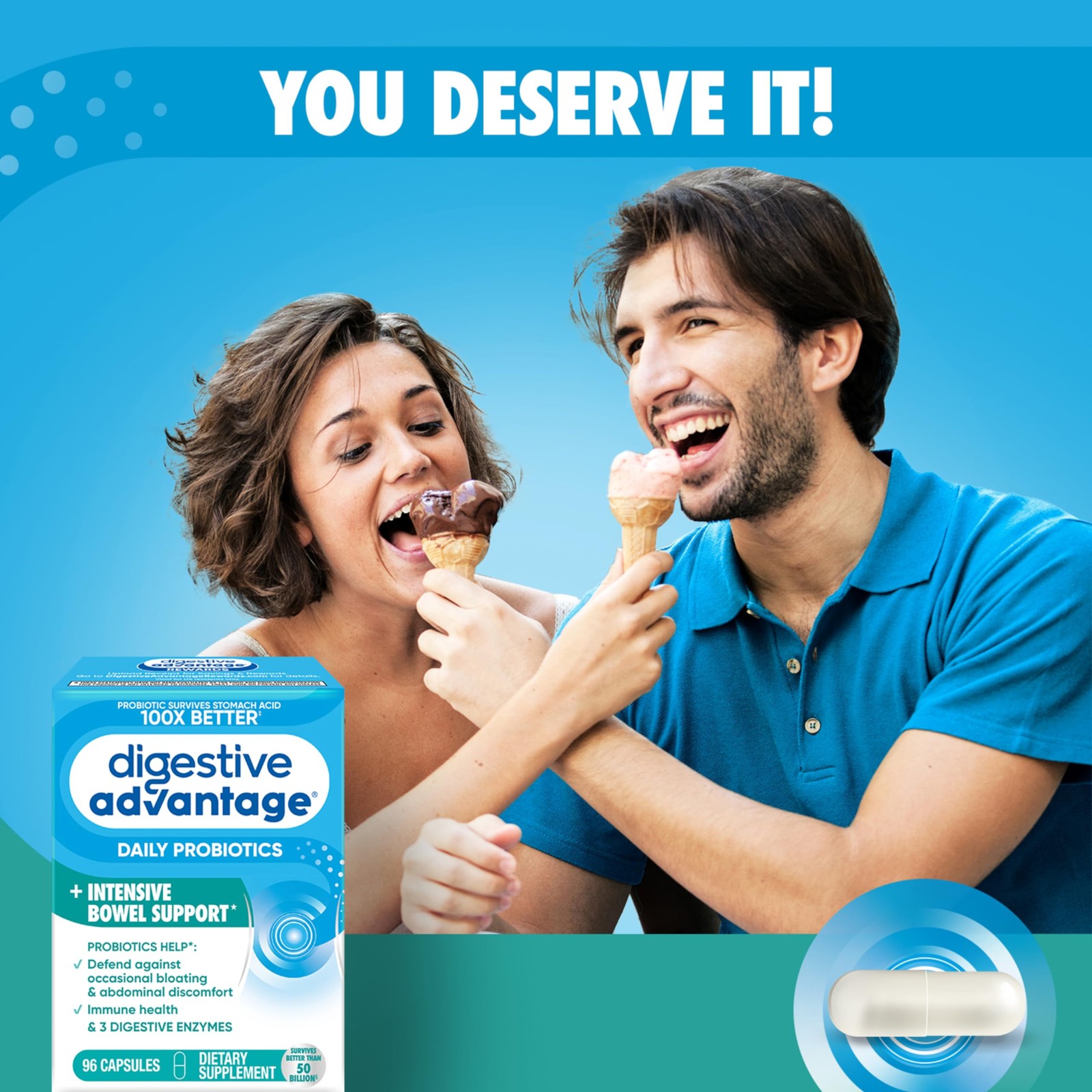 Intensive Bowel Support Probiotics Supplement, 96 Count
