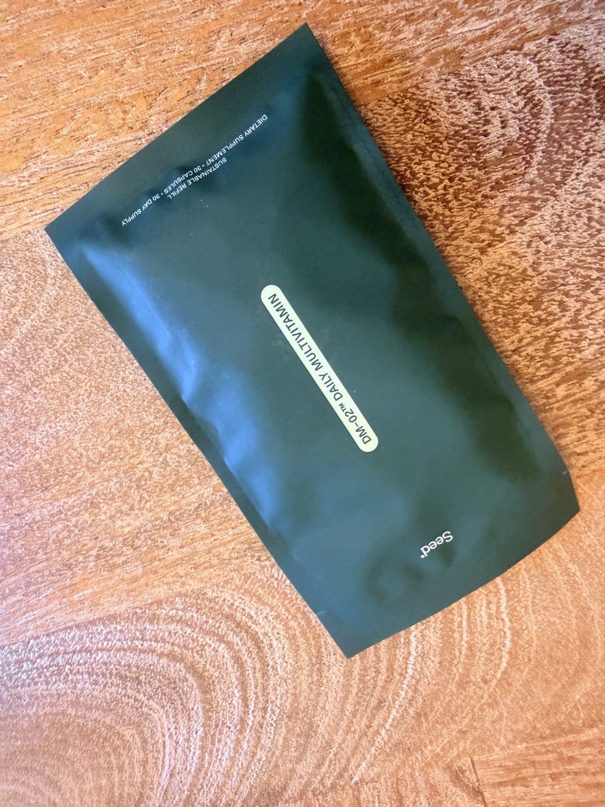 Seed DM-02 Daily Multivitamin sustainable refill pouch containing 30 capsules.