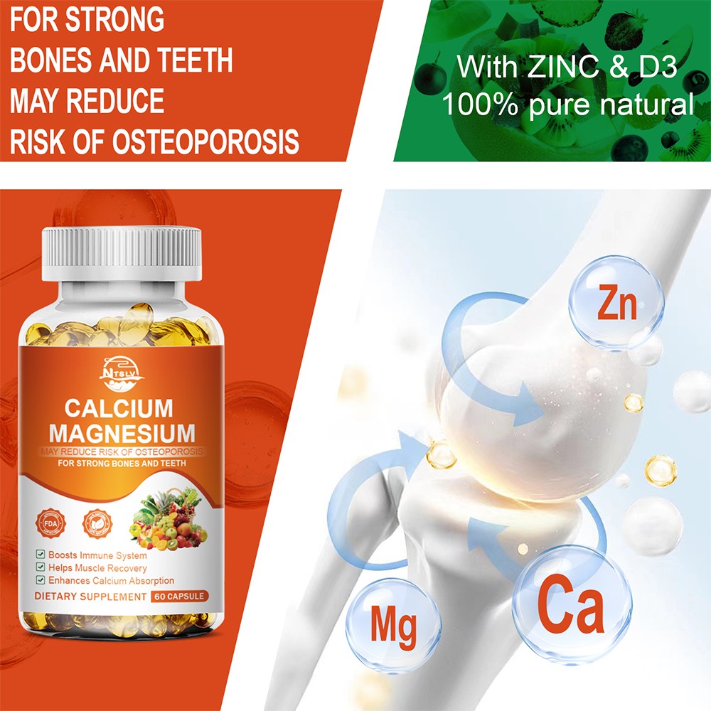 Calcium Magnesium 60 Capsules Bone Teeth Immune Support Supplement
