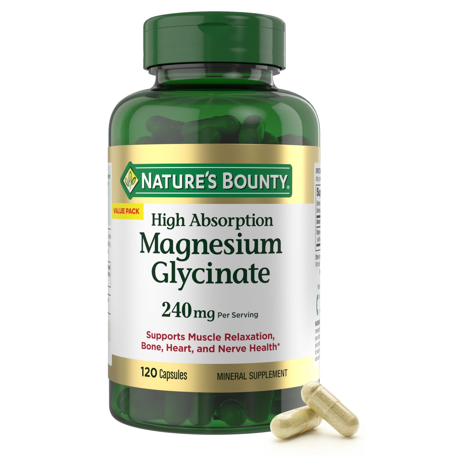Nature’s Bounty High Absorption Magnesium Glycinate 240 mg 120 Count (Pack Of 1)