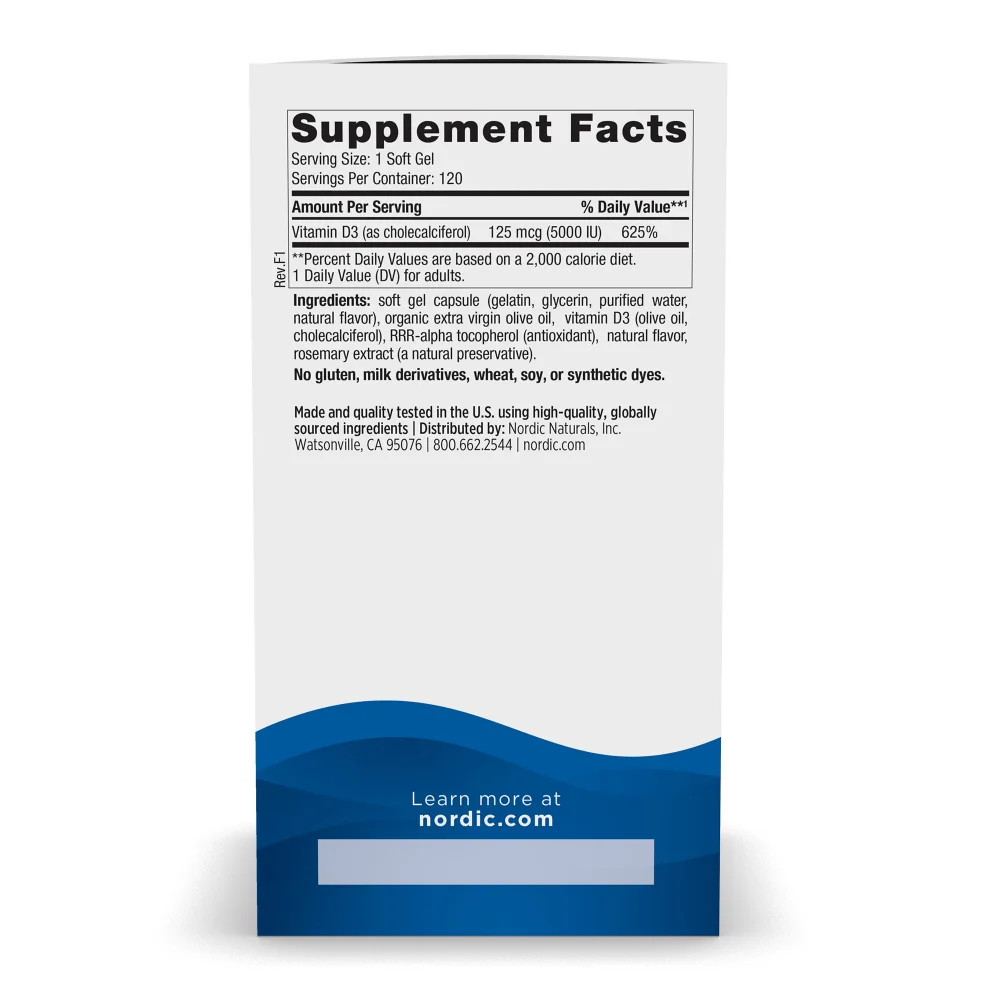 Nordic Naturals Vitamin D3 5000 – Potent Vitamin D3, Bone Health, Orange 120 Ct