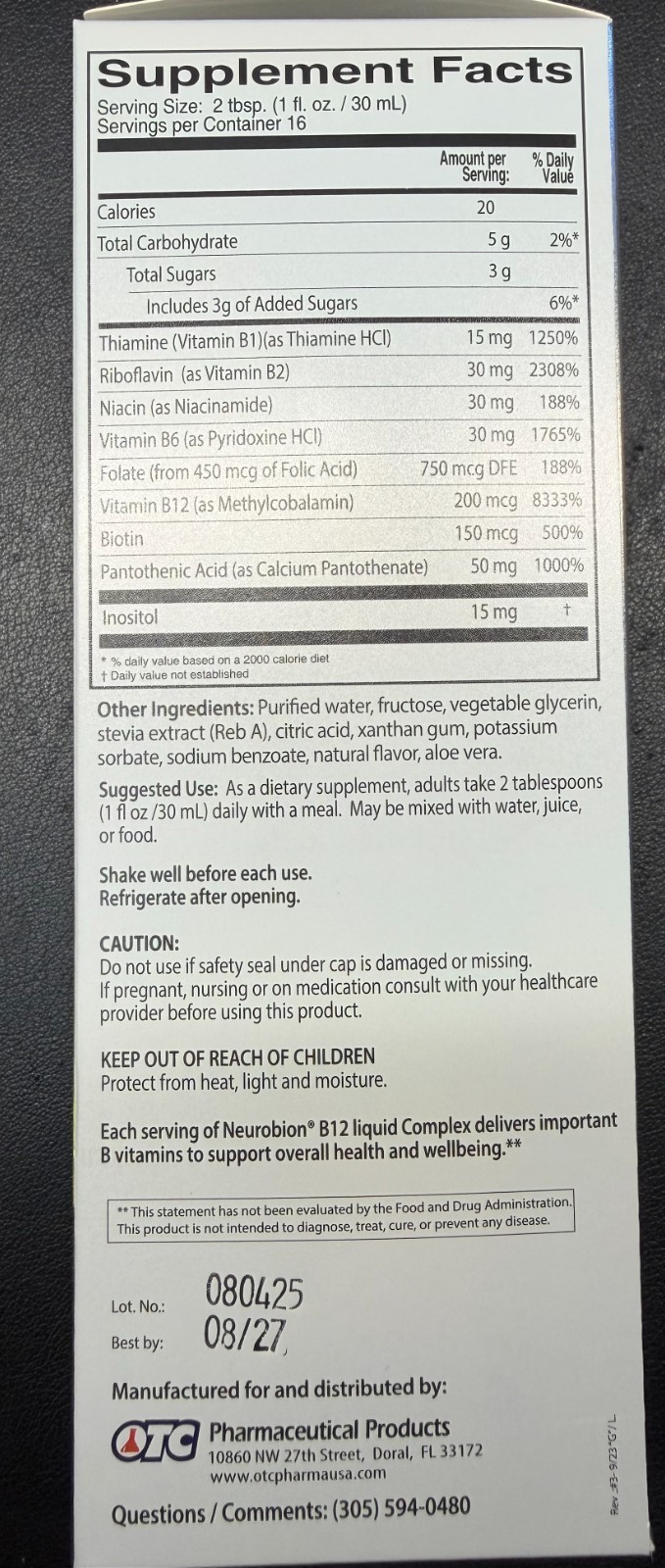 NEUROBION – B12 COMPLEX – LIQUID DIETARY SUPPLEMENT – SYRUP 16 OZ