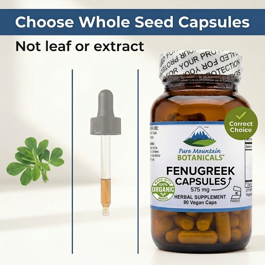 Pure Mountain Botanicals Fenugreek Capsules Organic Fenugreek Seed Supplement