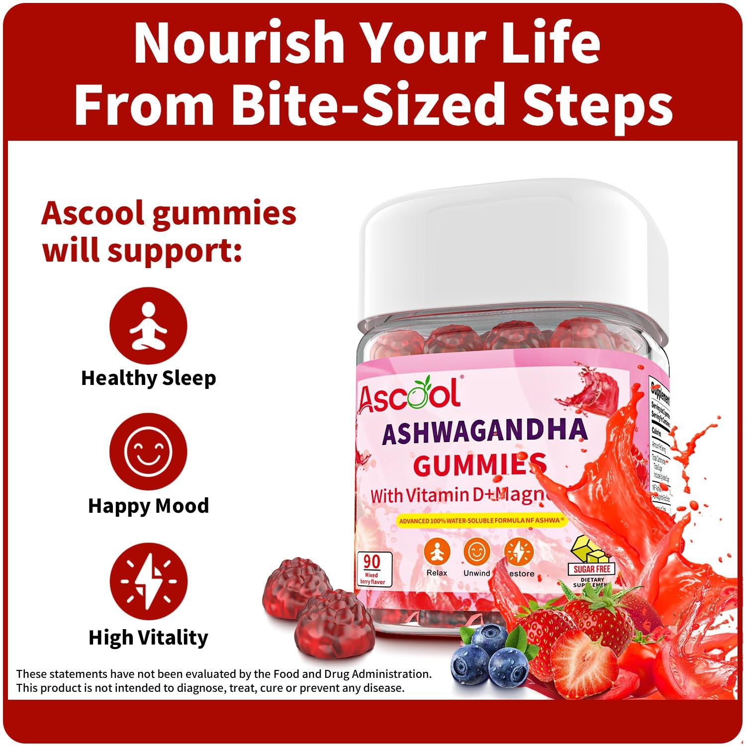 Ascool Ashwagandha Gummies for Stress Support & 90 Count (Pack of 1)