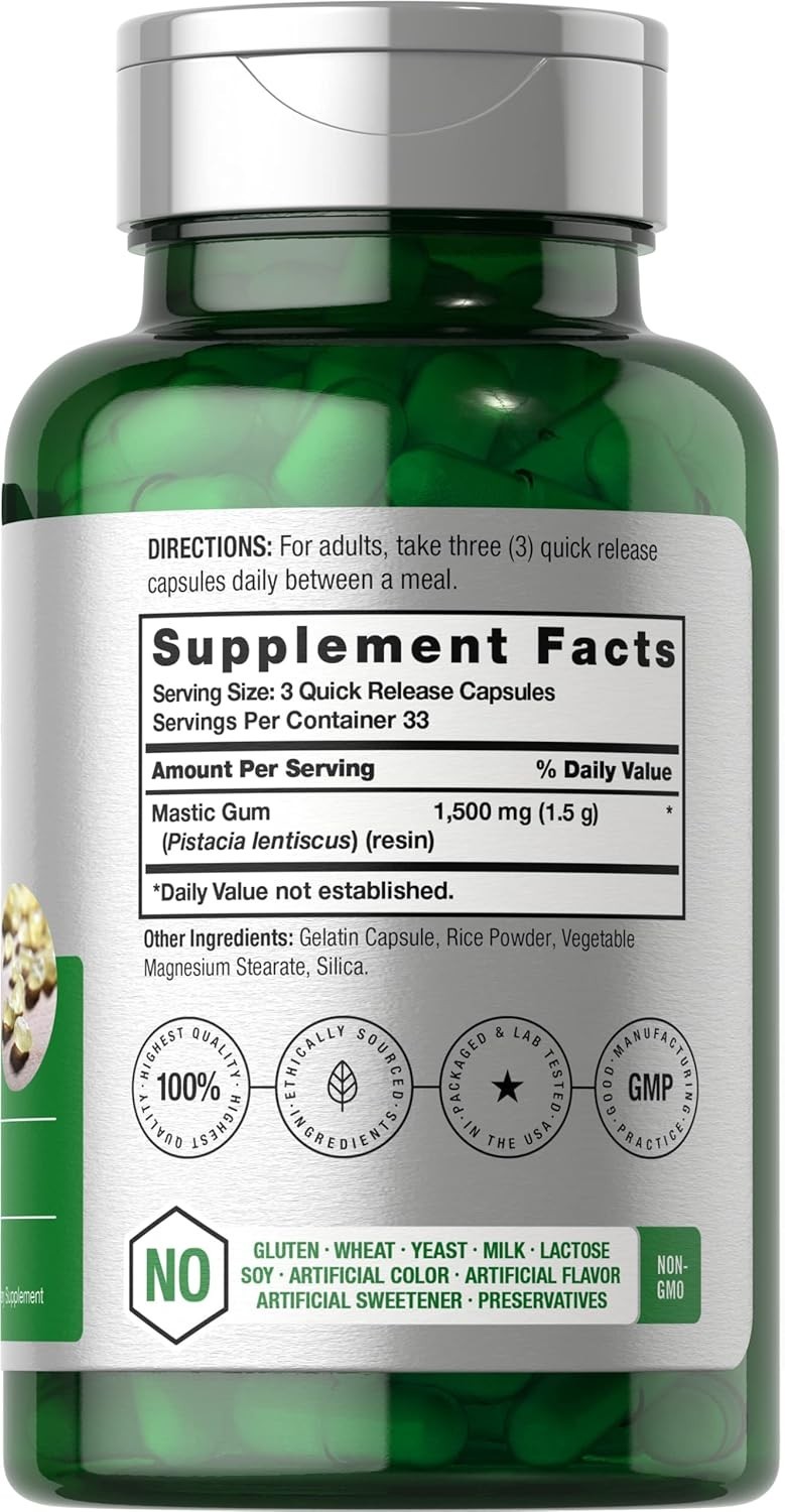 Mastic Gum Capsules 1500Mg 100 Count | Non-Gmo & Gluten Free