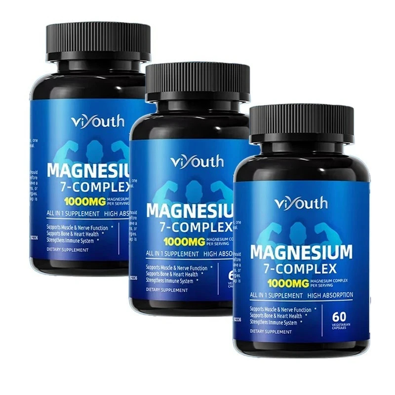 Viyouth 3PCS Magnesium 7 Complex Capsules 60 Count Sleep Support Bone Health