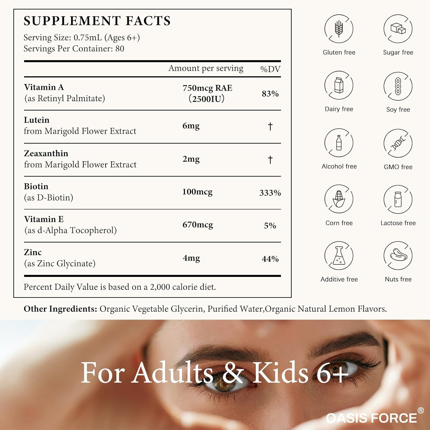 Vitamin A Liquid Supplement Lutein & Zeaxanthin Vision Eye & Immune Support