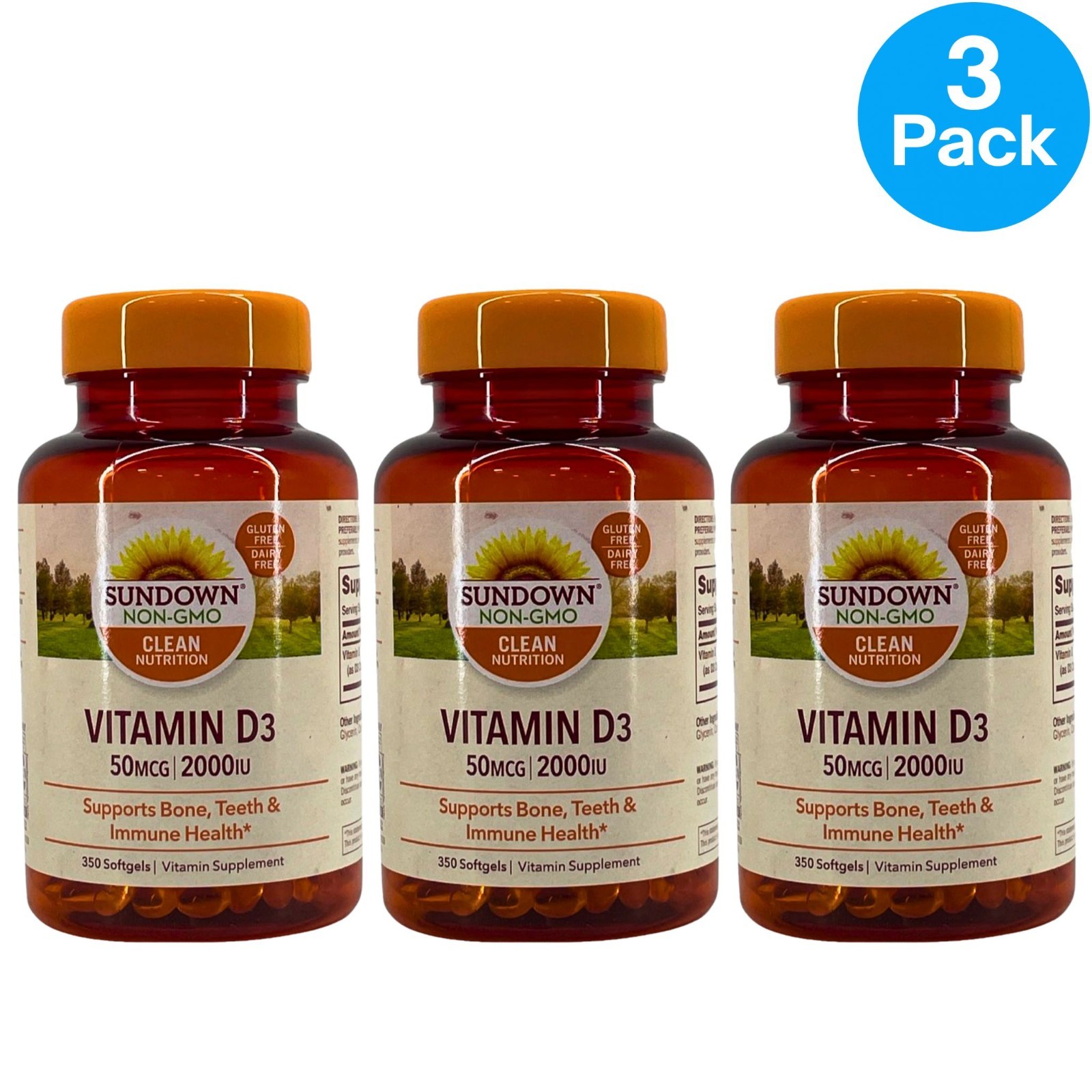 Sundown Vitamin D3 2000 IU 350 Softgels 3 Pack Exp 10/2026 New