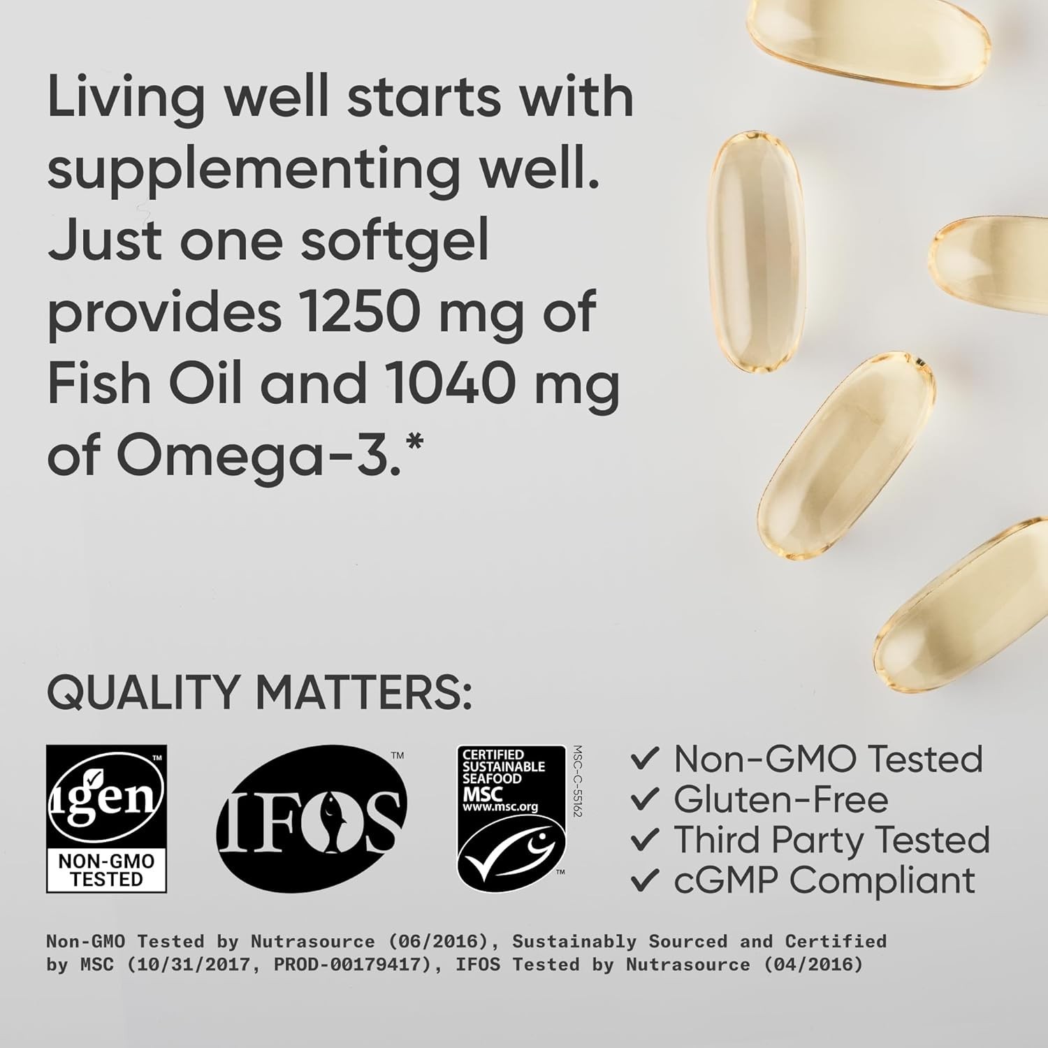 Triple Strength Omega 3 Fish Oil 1250mg Wild Alaska Pollock Burpless 90 Softgels
